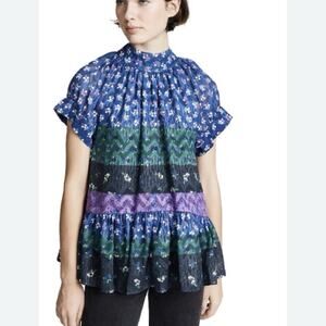 OPENING CEREMONY Floral Drop Ruffle Blouse In Collegiate Navy Multi Size XS